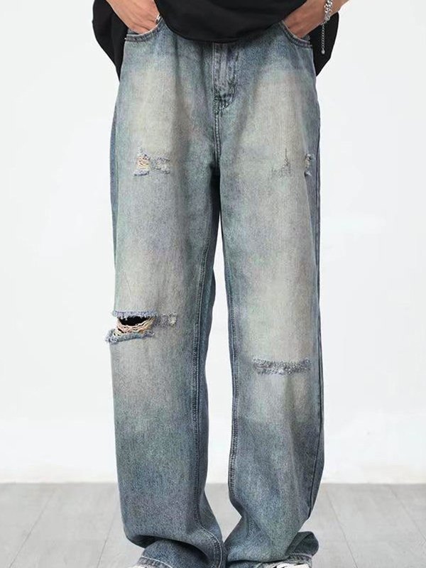 Men's Asymmetric Ripped Jeans-1