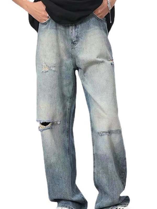 Men's Asymmetric Ripped Jeans-2
