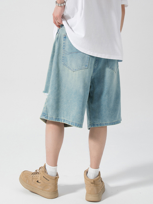 Men's Vintage Ripped Design Shorts-2