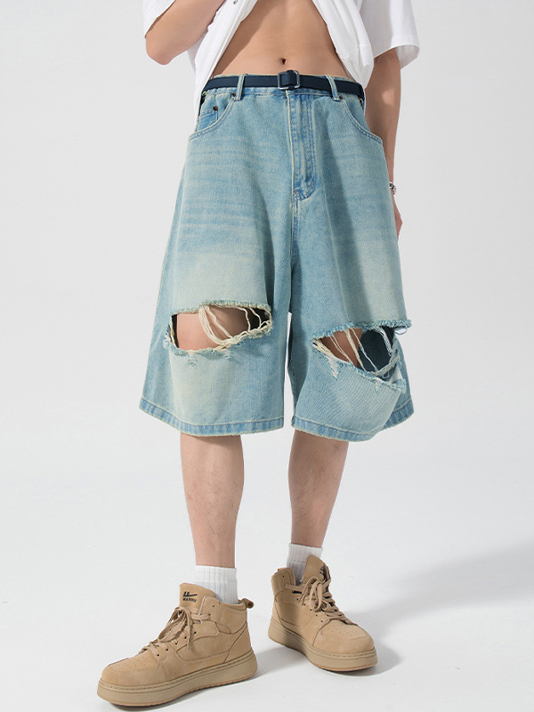 Men's Vintage Ripped Design Shorts-1