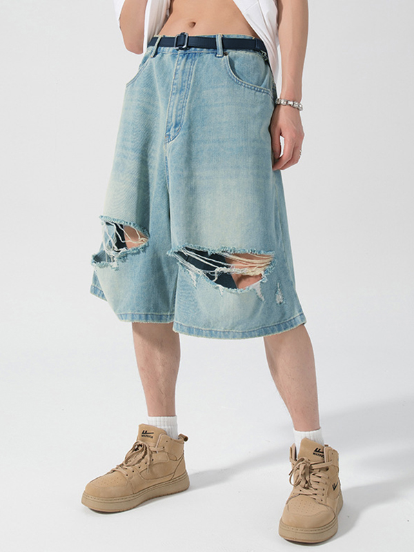 Men's Vintage Ripped Design Shorts-3