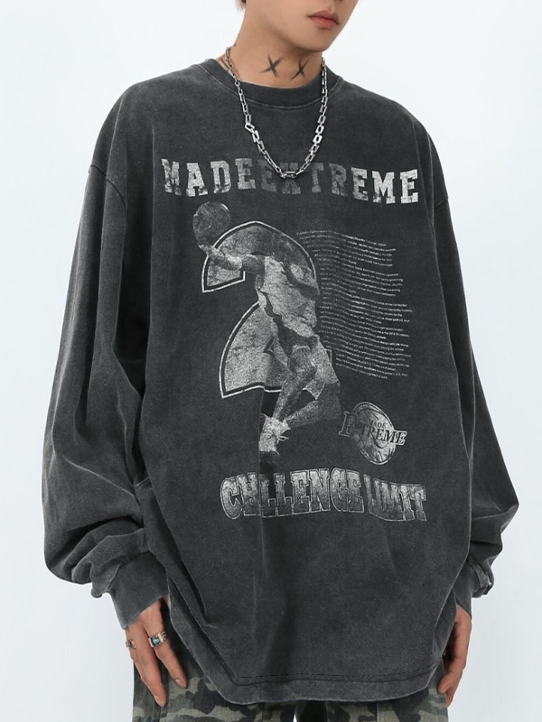 Men's Distressed Print Long Sleeve Tee-1
