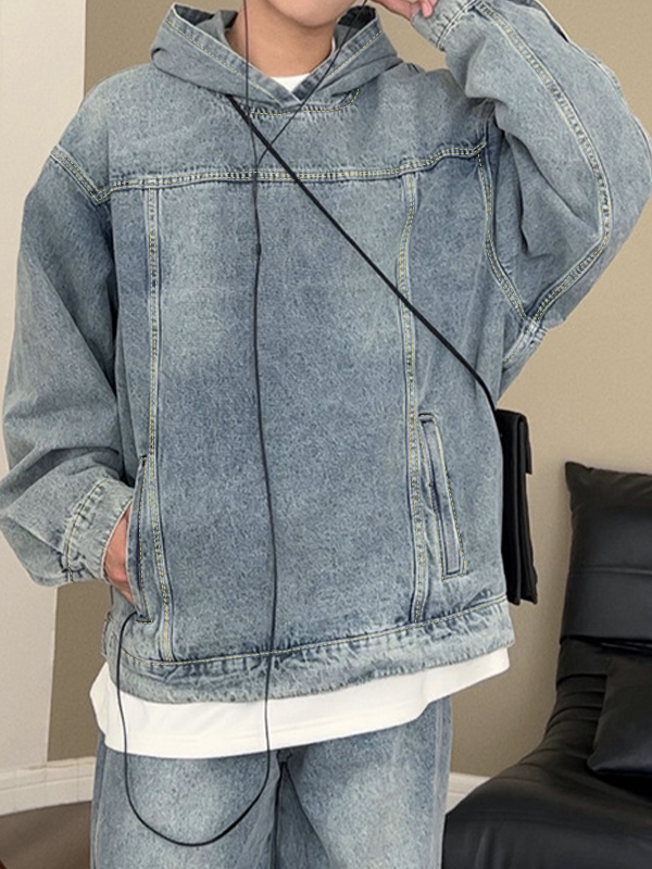 Men's Washed Vintage Denim Oversized Hoodie-3