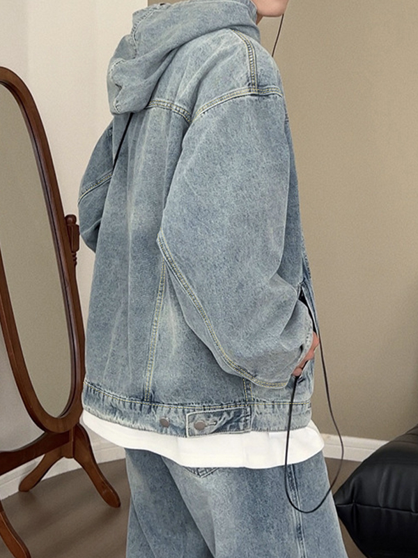 Men's Washed Vintage Denim Oversized Hoodie-2