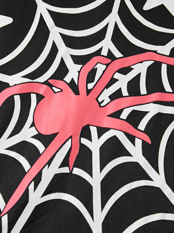 Men's Hip Pop Letter Spider Web Print Oversized Hoodie-2