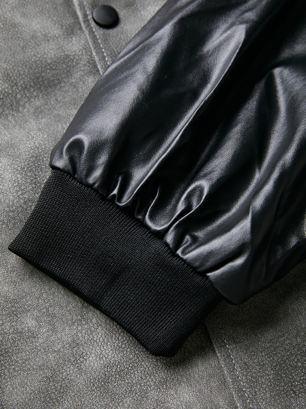 Men's Tie Dye Embroidery Leather Splice Jacket-6