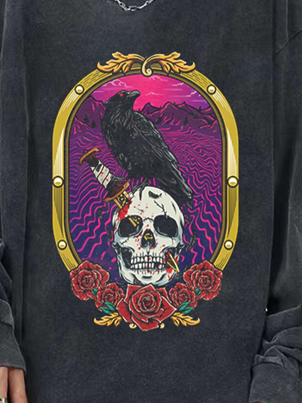 Man's Skull Series Print Long Sleeve Tee-1