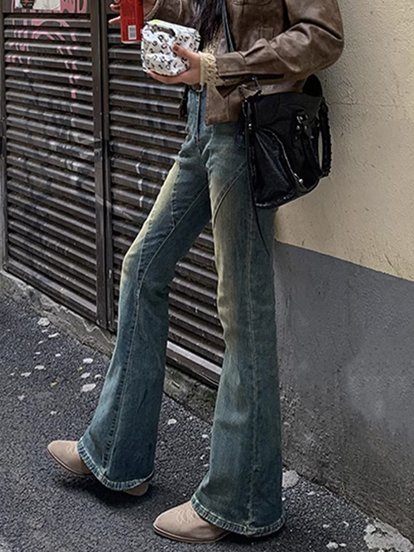 Vintage Distressed Splice Flare Jeans-3