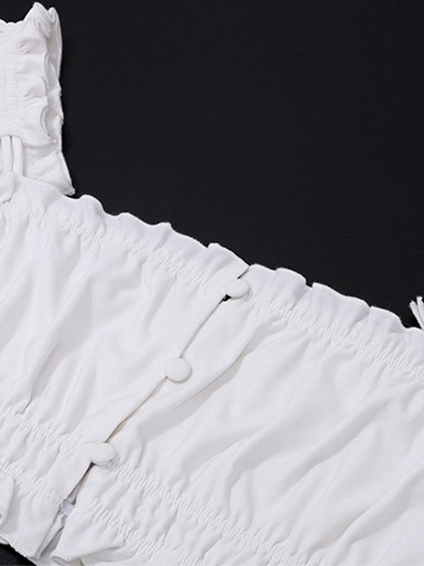 Solid Smocked Lettuce Trim Cami Top&Pleated Mini Skirt Set-8