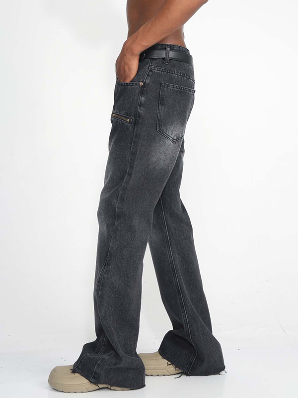 Men's Vintage Wash Zipper Decor Loose Jeans-3