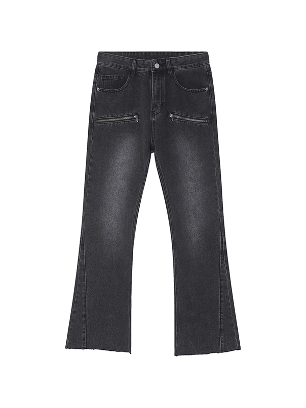 Men's Vintage Wash Zipper Decor Loose Jeans-4