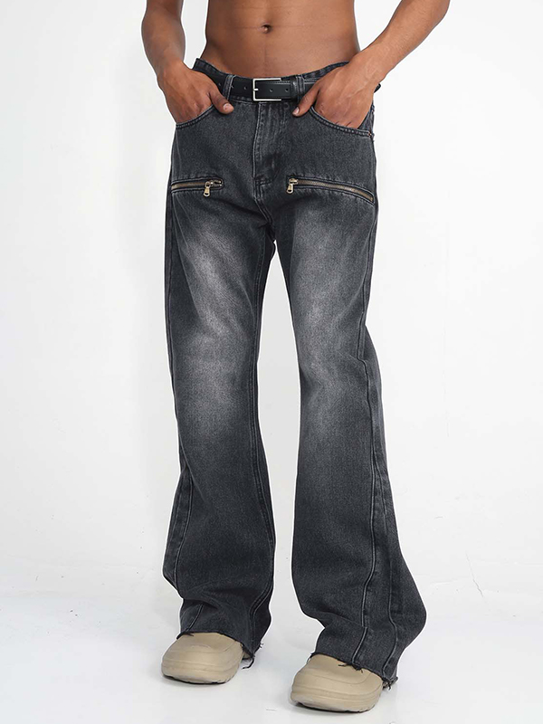 Men's Vintage Wash Zipper Decor Loose Jeans-2