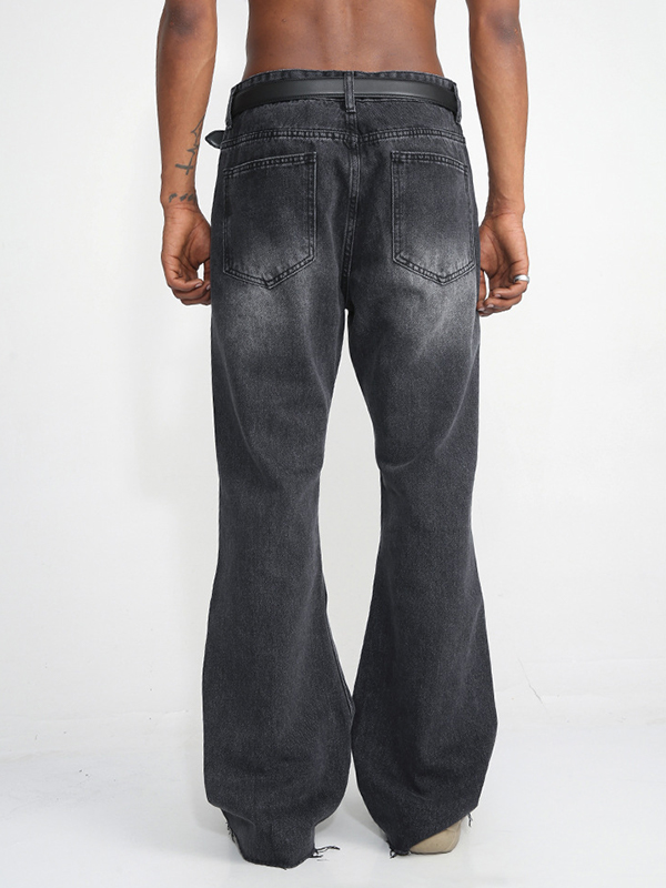 Men's Vintage Wash Zipper Decor Loose Jeans-1