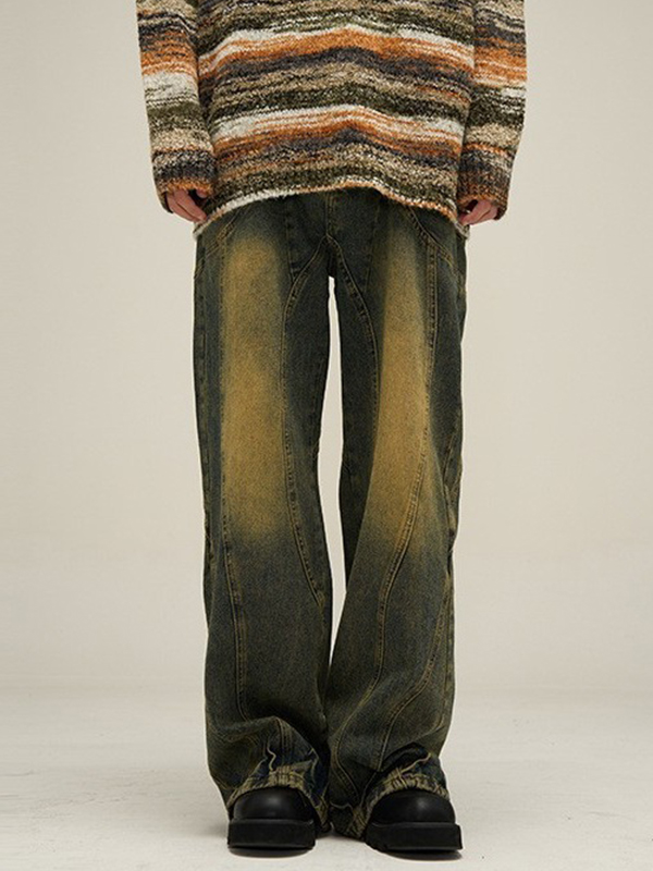 Men's Distressed Splice Straight Leg Jeans-2