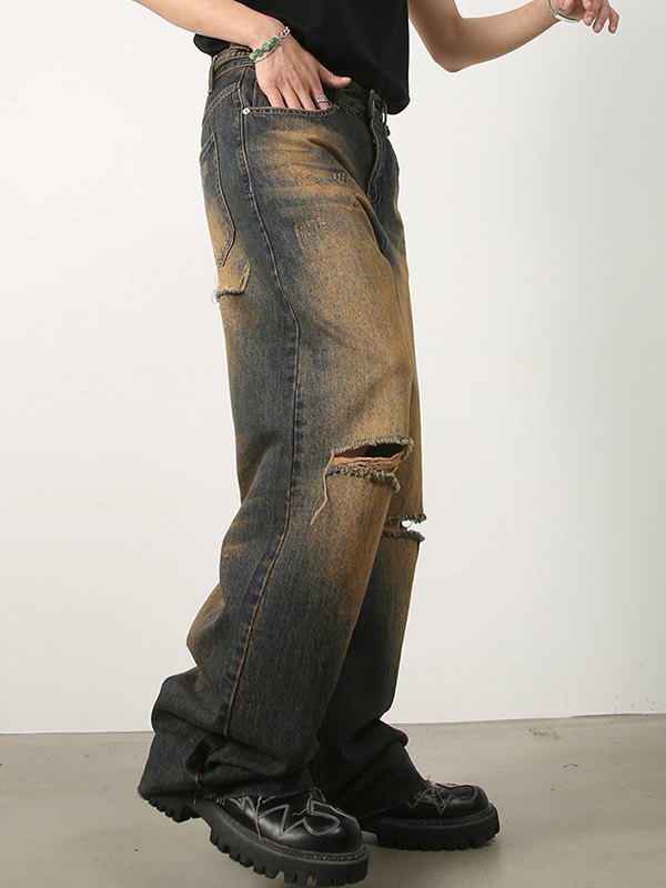 Vintage Rust Double Ripped Loose Jeans-1