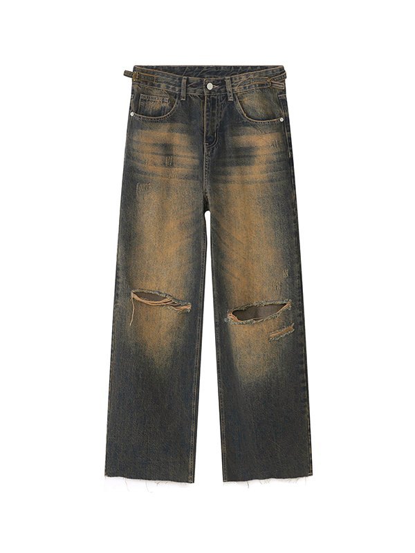 Vintage Rust Double Ripped Loose Jeans-5