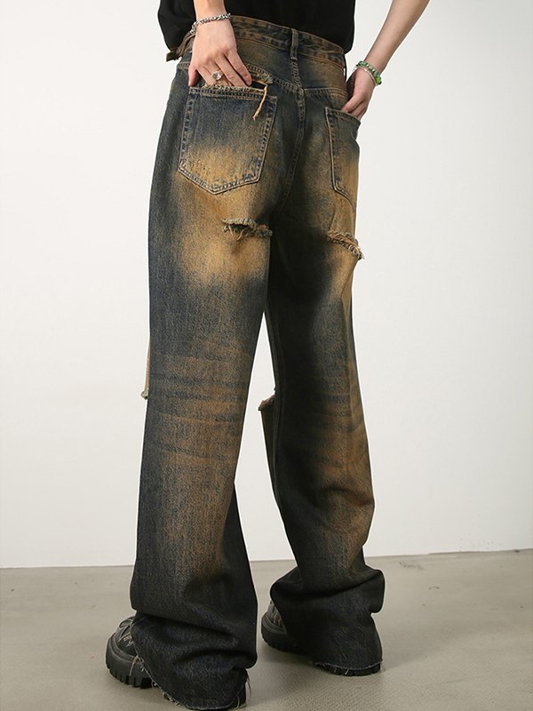 Vintage Rust Double Ripped Loose Jeans-2