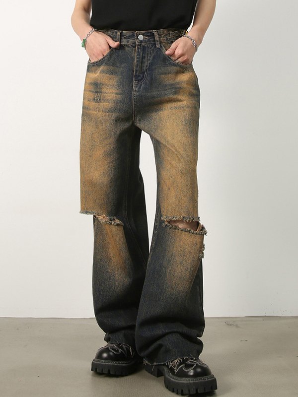 Vintage Rust Double Ripped Loose Jeans-4