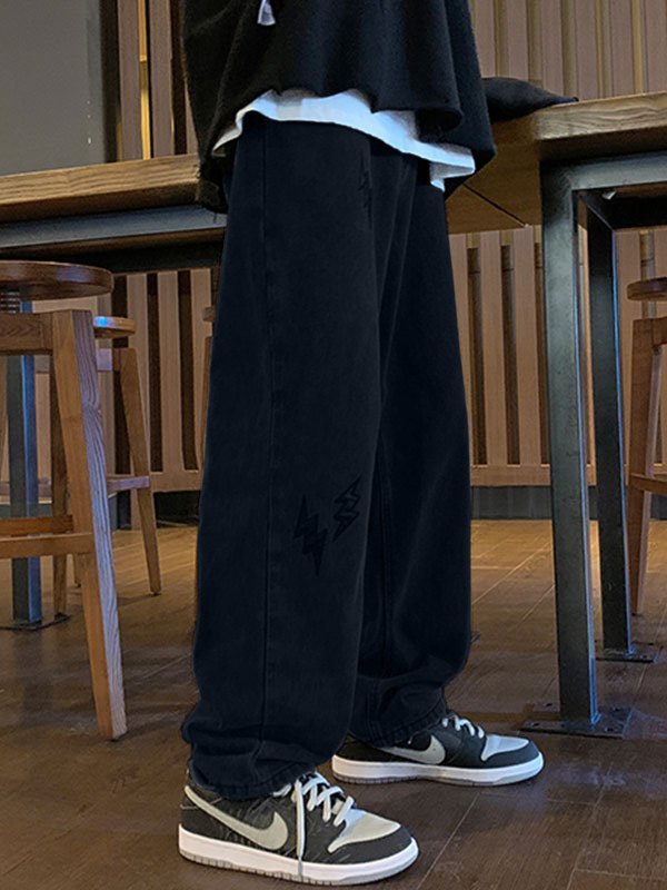 Men's Lightning Embroidered Straight Jeans-2