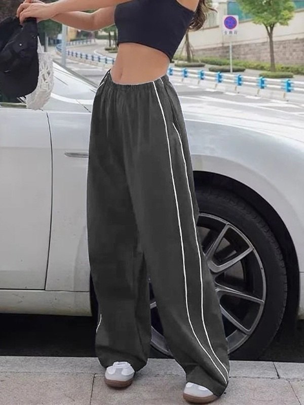 Piping Detail Wide Leg Track Pants-2