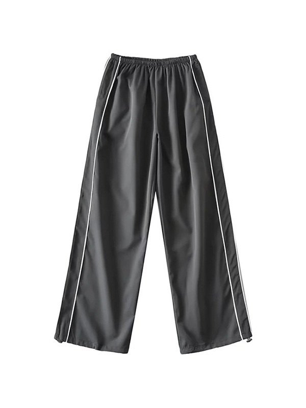 Piping Detail Wide Leg Track Pants-3
