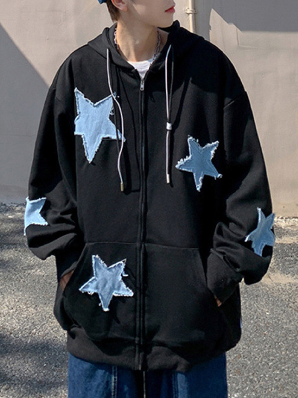 Men's Star Patch Zip Up Hoodie-3