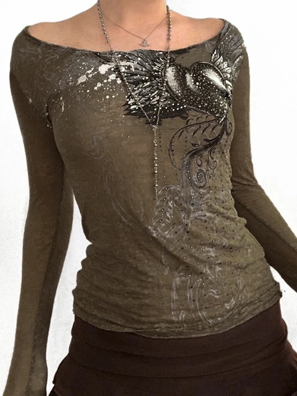 Splash Ink Rhinestone Print Long Sleeve Tee-1