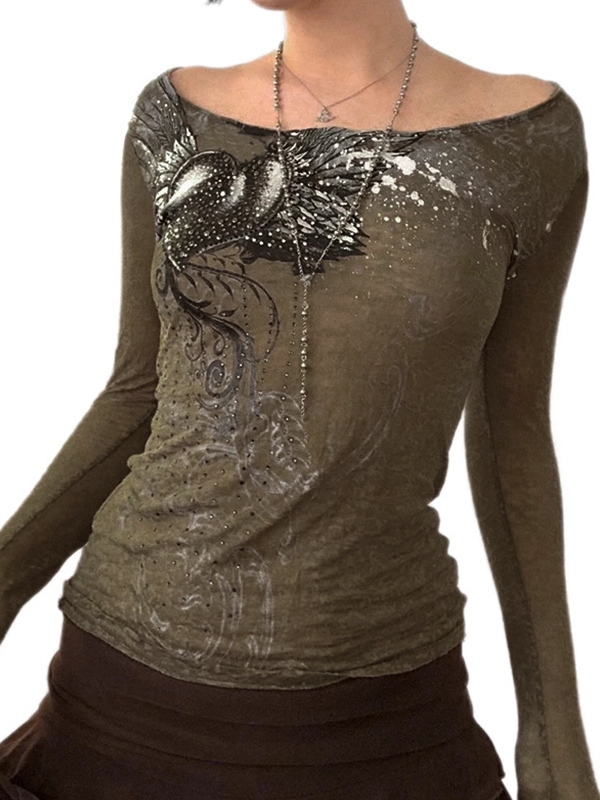 Splash Ink Rhinestone Print Long Sleeve Tee-2