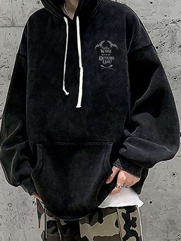 Men's Distressed Washed Print Oversized Hoodie-1