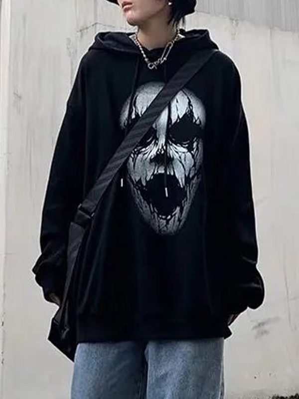 Men's Hip Pop Skull Print Oversized Hoodie-1
