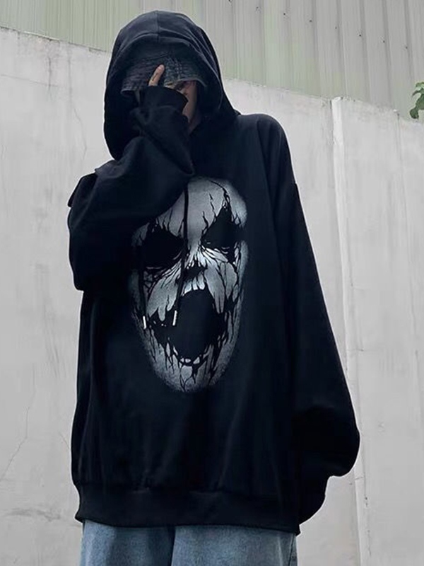 Men's Hip Pop Skull Print Oversized Hoodie-2