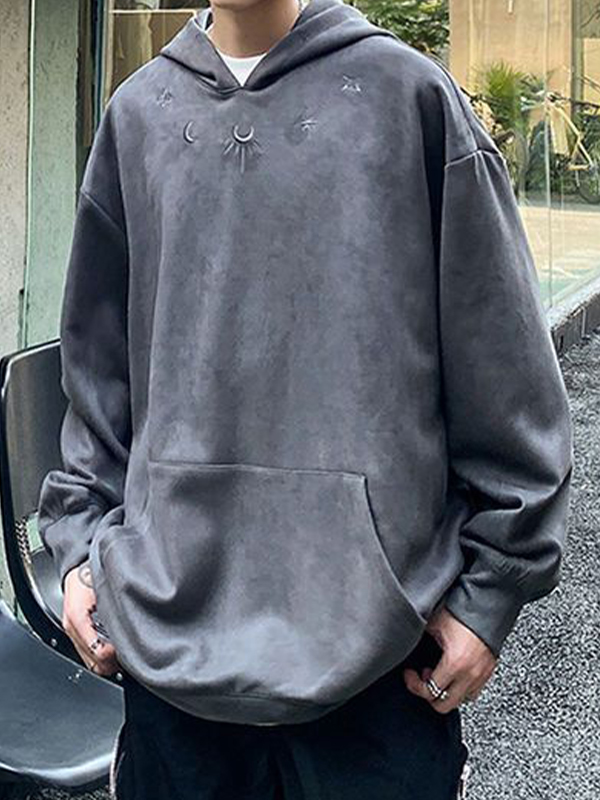 Men's Suede Moon Star Embroidery Oversized Hoodie-2