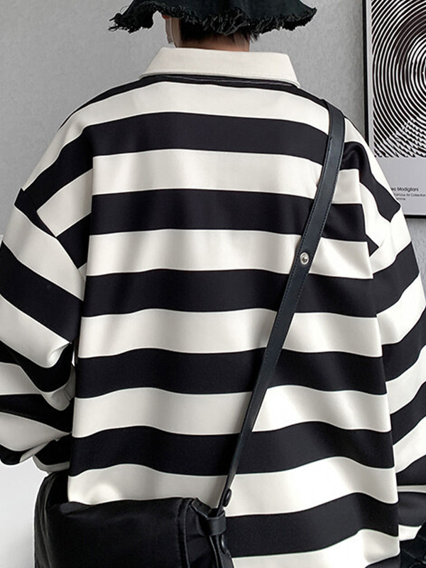 Men's Vintage Striped Shirt Neck Sweatshirt-2