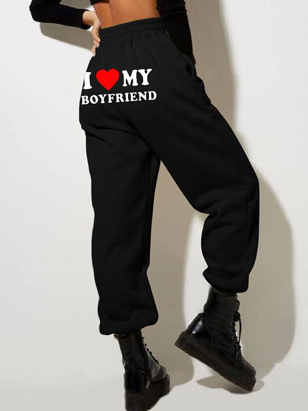 Letter Print Bound Feet Sweatpants-1