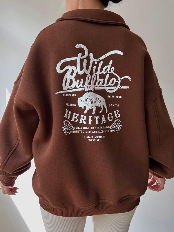 Letter Print Half Zip Sweatshirt-2