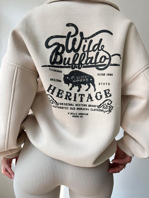 Letter Print Half Zip Sweatshirt-2