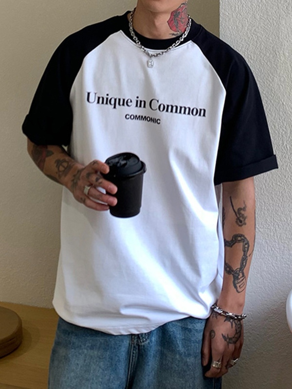 Men's Letter Print Raglan Short Sleeve Tee-1