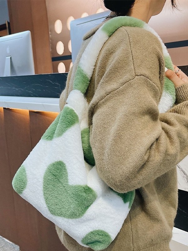 Heart Pattern Fuzzy Shoulder Bag-1