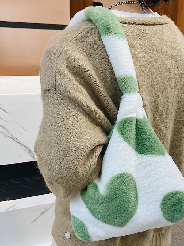 Heart Pattern Fuzzy Shoulder Bag-2