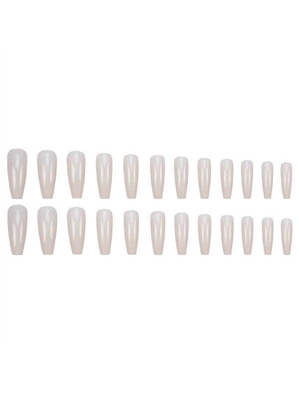 24pcs Long Beige Press On Nails-1