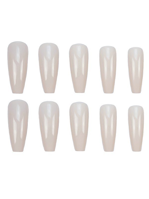 24pcs Long Beige Press On Nails-2