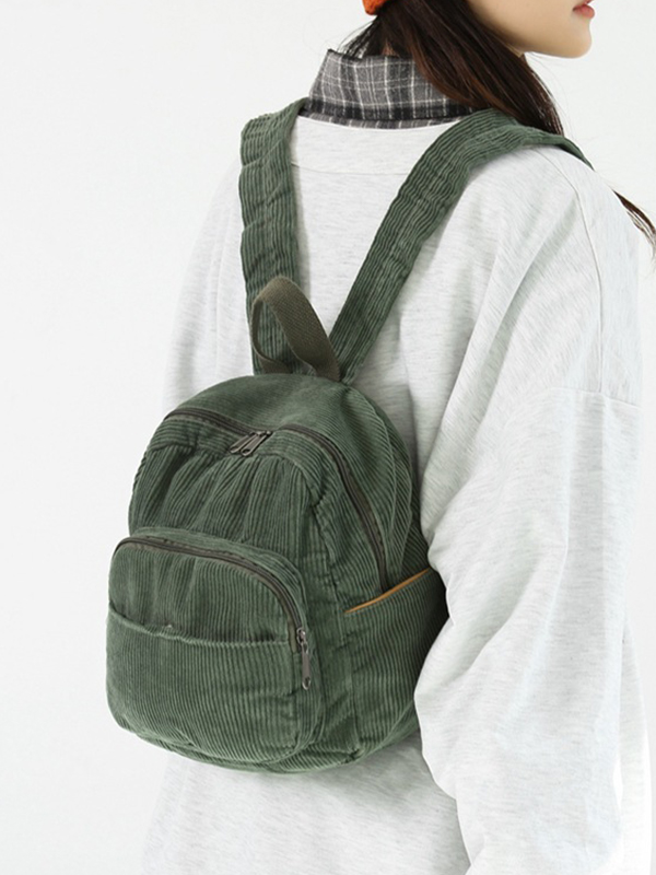 Solid Color Corduroy Mini Backpack-1