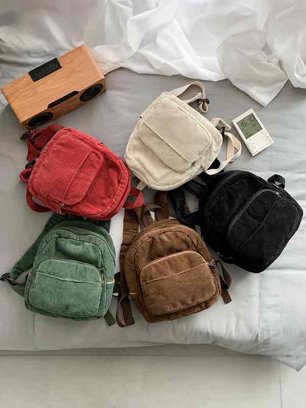 Solid Color Corduroy Mini Backpack-3