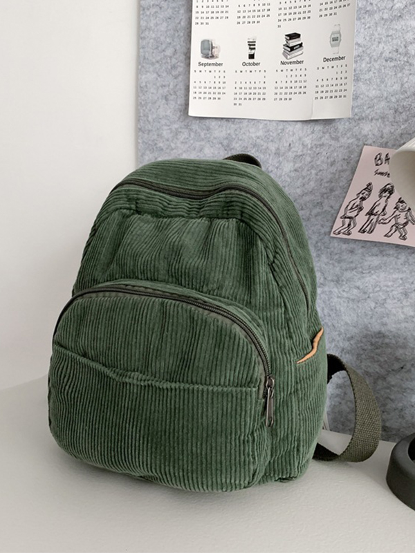 Solid Color Corduroy Mini Backpack-2