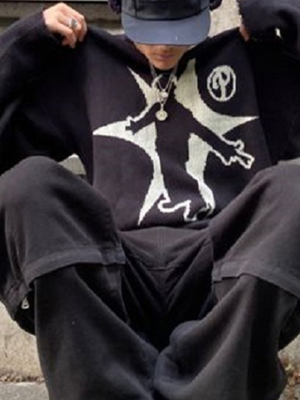 Men's Hip Pop Print Pull Over Sweater-2