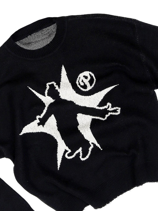 Men's Hip Pop Print Pull Over Sweater-5