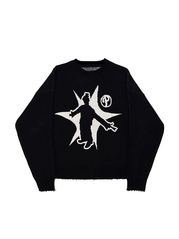 Men's Hip Pop Print Pull Over Sweater-4