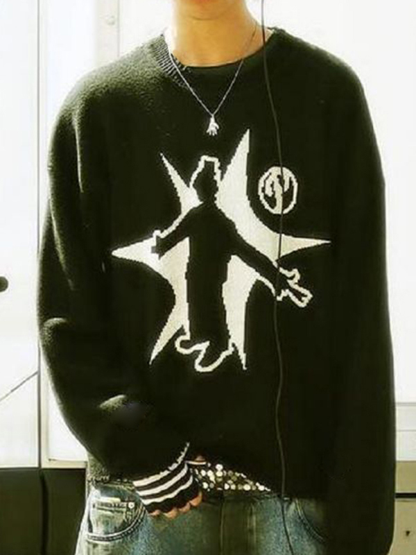 Men's Hip Pop Print Pull Over Sweater-6