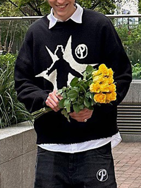 Men's Hip Pop Print Pull Over Sweater-1