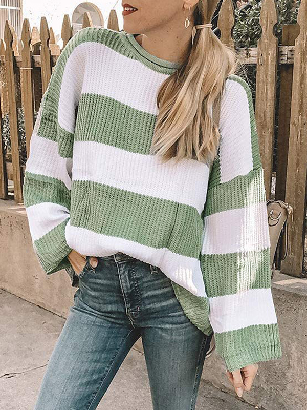 Casual Rib Stripe Baggy Knit Sweater-3